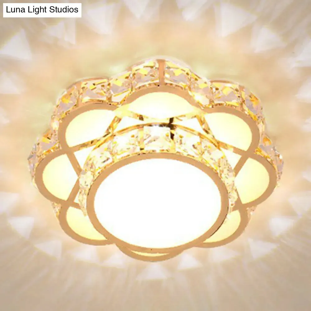 Contemporary Crystal Rose Gold LED Flush Mount Ceiling Light with Floral Design