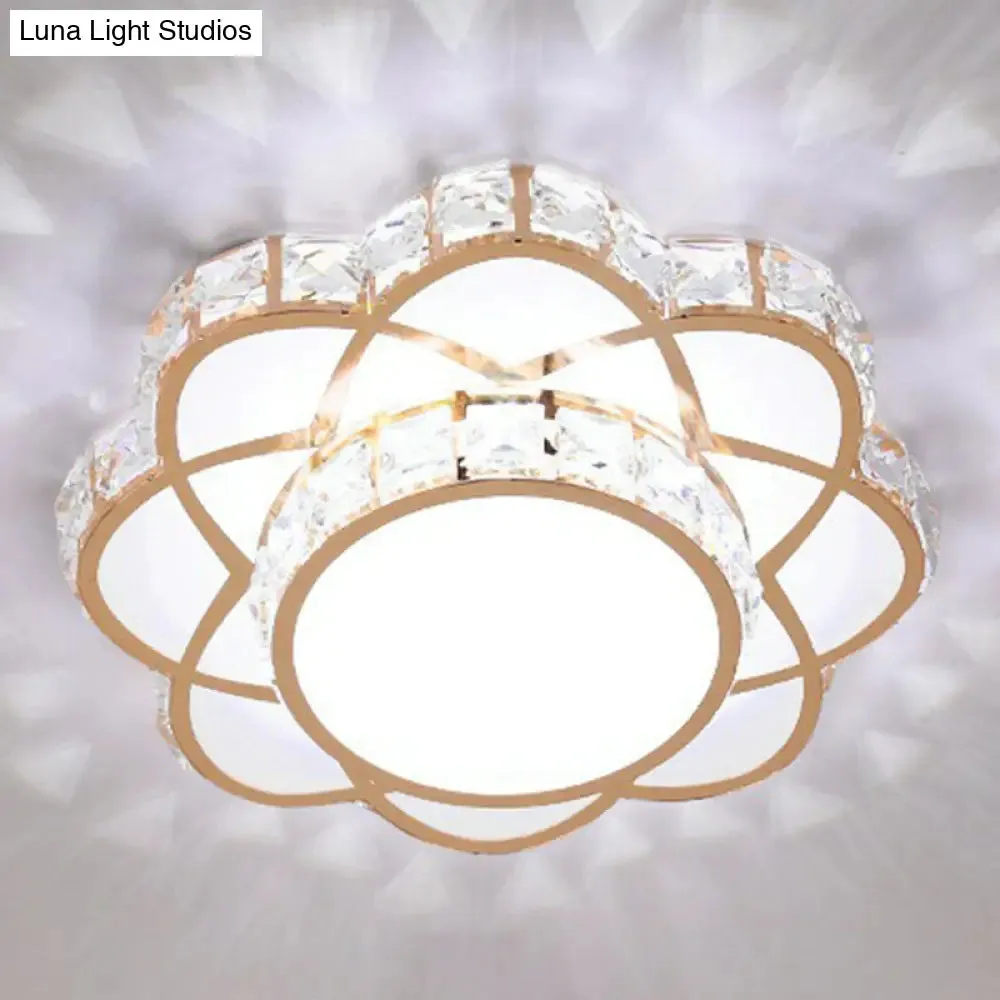 Contemporary Crystal Rose Gold LED Flush Mount Ceiling Light with Floral Design