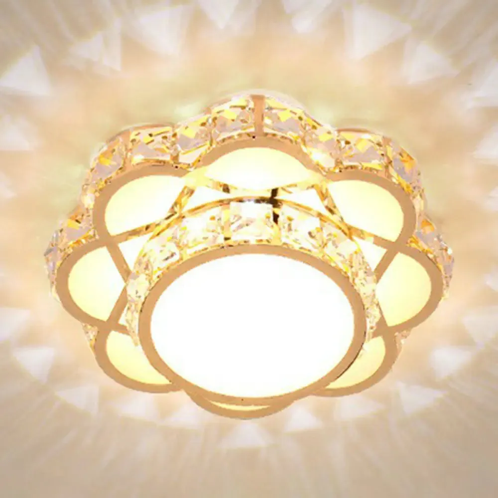 Contemporary Crystal Rose Gold LED Flush Mount Ceiling Light with Floral Design