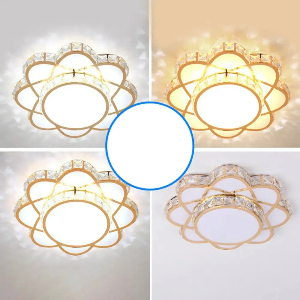 Contemporary Crystal Rose Gold LED Flush Mount Ceiling Light with Floral Design