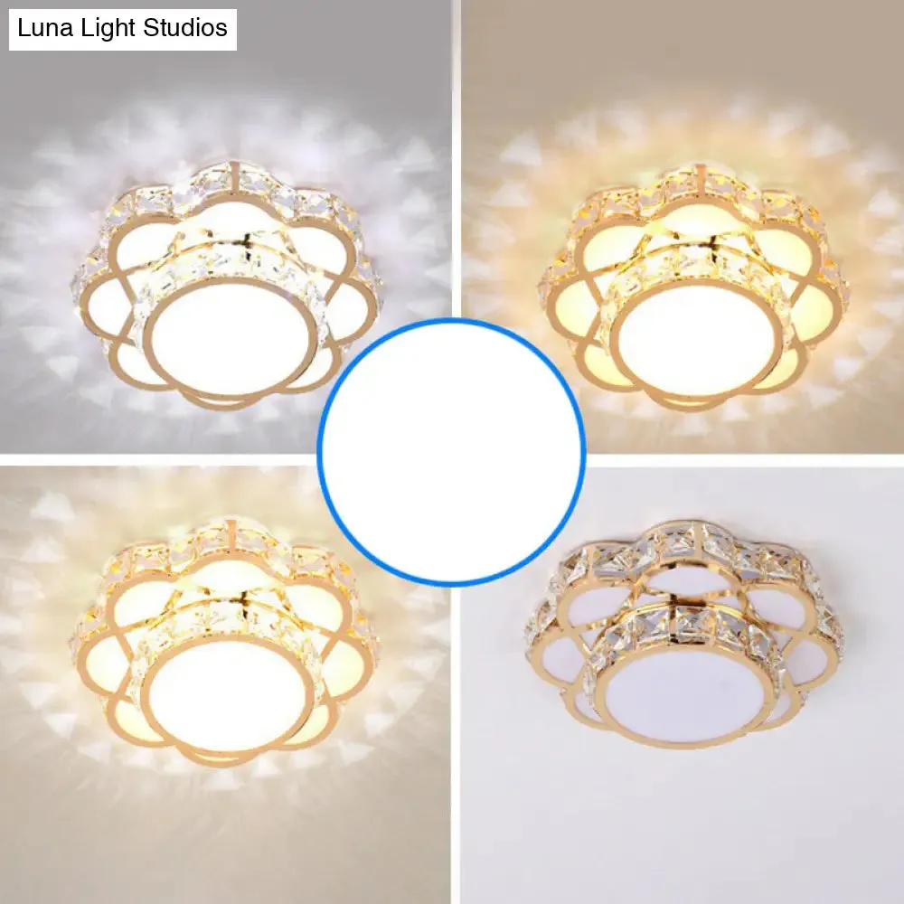 Contemporary Crystal Rose Gold LED Flush Mount Ceiling Light with Floral Design