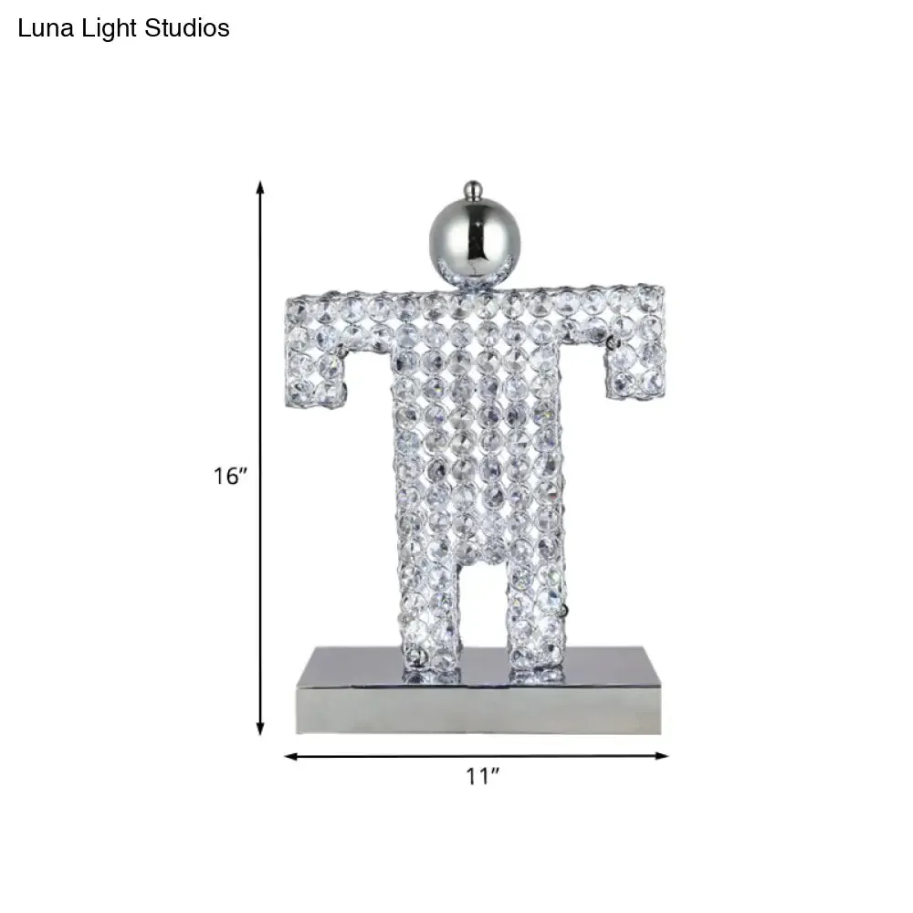 Contemporary LED Crystal Table Lamp: Chrome Human Shape for Dining Room Nightstand