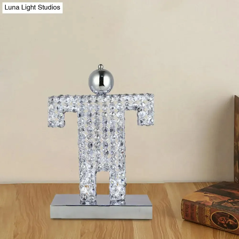 Contemporary LED Crystal Table Lamp: Chrome Human Shape for Dining Room Nightstand