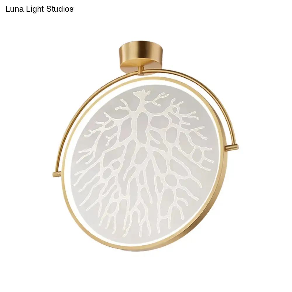 Contemporary LED Gold Flush Ceiling Lamp with Circle Acrylic Rotatable Semi Mount and Context Pattern