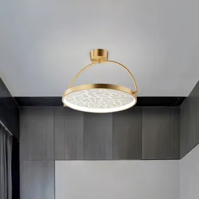 Contemporary LED Gold Flush Ceiling Lamp with Circle Acrylic Rotatable Semi Mount and Context Pattern