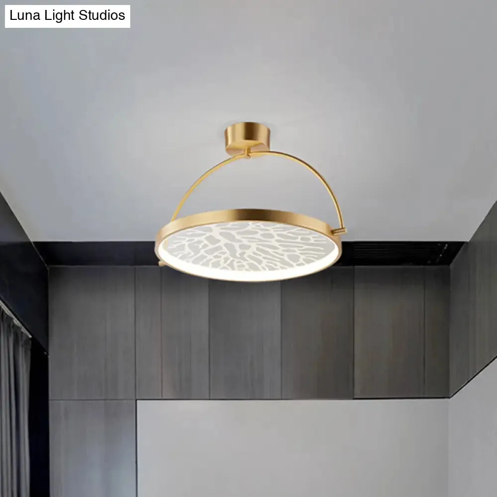 Contemporary LED Gold Flush Ceiling Lamp with Circle Acrylic Rotatable Semi Mount and Context Pattern