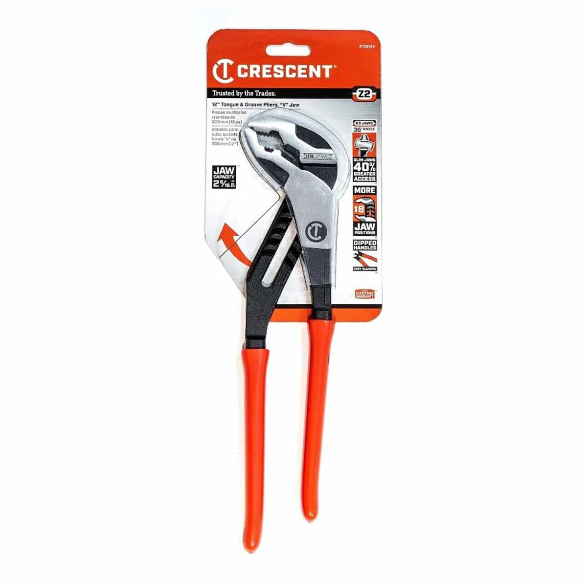 Crescent RTZ212V 12" Z2 K9™ V-Jaw Dipped Handle Tongue and Groove Pliers