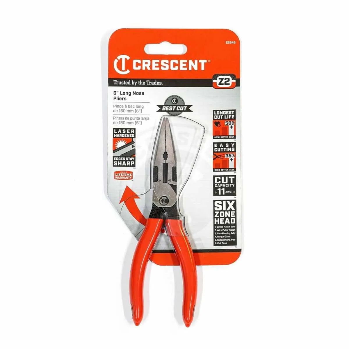 Crescent Z6546 6" Z2 Dipped Handle Long Nose Pliers