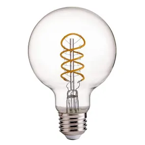 Curved LED Spiral Filament Edison Glob Bulb - 4 Watt - 2200K- Clear