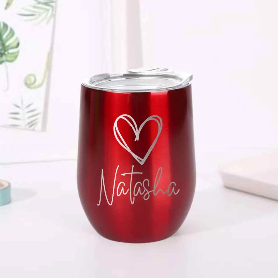 Customized Insulated Coffee Flask Mug With Name Engraved Design (350 ML) - Heart