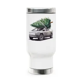 Cybertruck Christmas Tree Travel Mug with Handle – Stainless Steel 14oz Holiday Gift for Tesla Fans