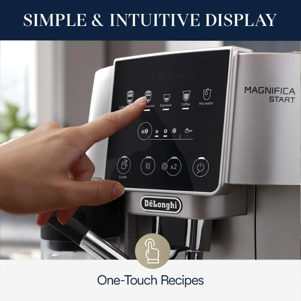 De'Longhi Magnifica Start Espresso & Coffee Machine with Automatic Milk Frother, One Touch Latte, Cappuccino, Built-in Grinder, Silver, ECAM22080SB