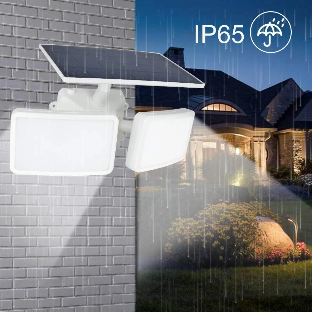 Depuley 2-Head LED Solar Security Lights Outdoor Motion Sensor, 6000K Flood PIR Light, Waterproof Solar Powered Durable Wall Lights Outside for Garden Garage Yard Pathway, 300° Angle Adjustable, White