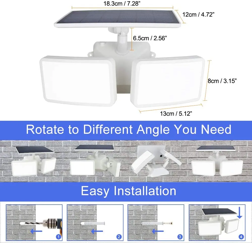 Depuley 2-Head LED Solar Security Lights Outdoor Motion Sensor, 6000K Flood PIR Light, Waterproof Solar Powered Durable Wall Lights Outside for Garden Garage Yard Pathway, 300° Angle Adjustable, White