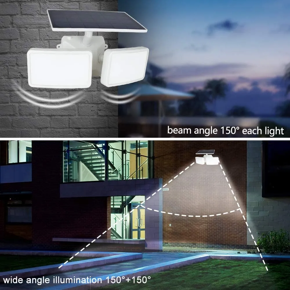 Depuley 2-Head LED Solar Security Lights Outdoor Motion Sensor, 6000K Flood PIR Light, Waterproof Solar Powered Durable Wall Lights Outside for Garden Garage Yard Pathway, 300° Angle Adjustable, White