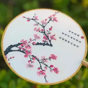 Elegant Round Silk Fan - Pink Cherry Blossoms