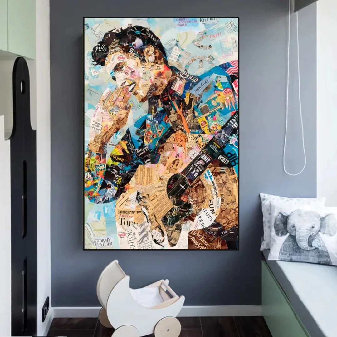 Elvis Presley Singer Portrait Canvas Painting Abstract Magazine Wall Art