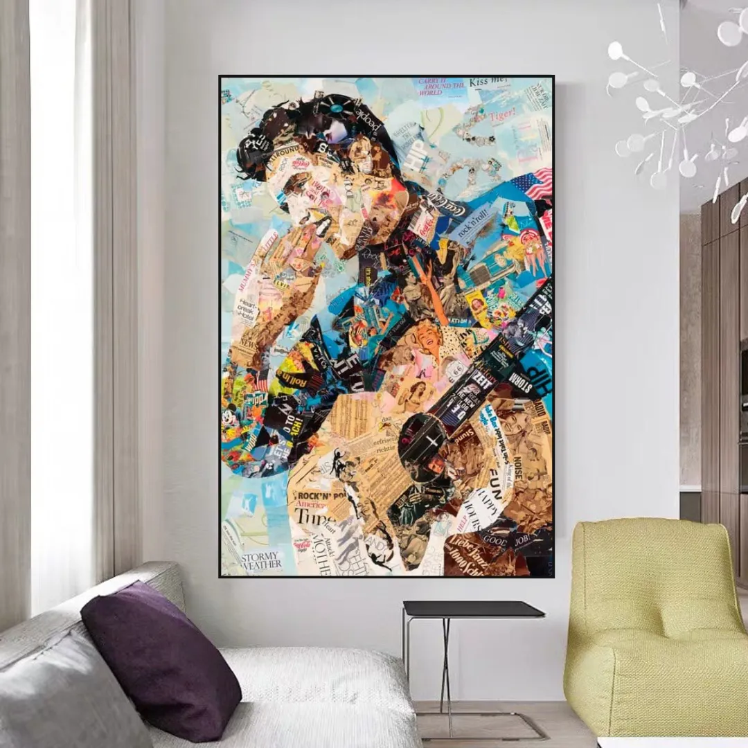 Elvis Presley Singer Portrait Canvas Painting Abstract Magazine Wall Art