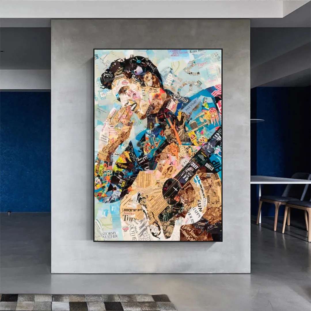 Elvis Presley Singer Portrait Canvas Painting Abstract Magazine Wall Art