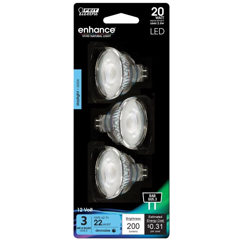 Feit Enhance MR16 GU5.3 LED Bulb Daylight 20 Watt Equivalence 3 pk