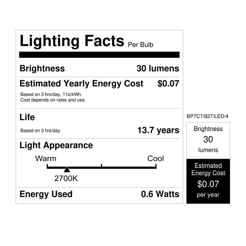 Feit LED Specialty C7 E12 (Candelabra) LED Bulb Soft White 7 Watt Equivalence 4 pk