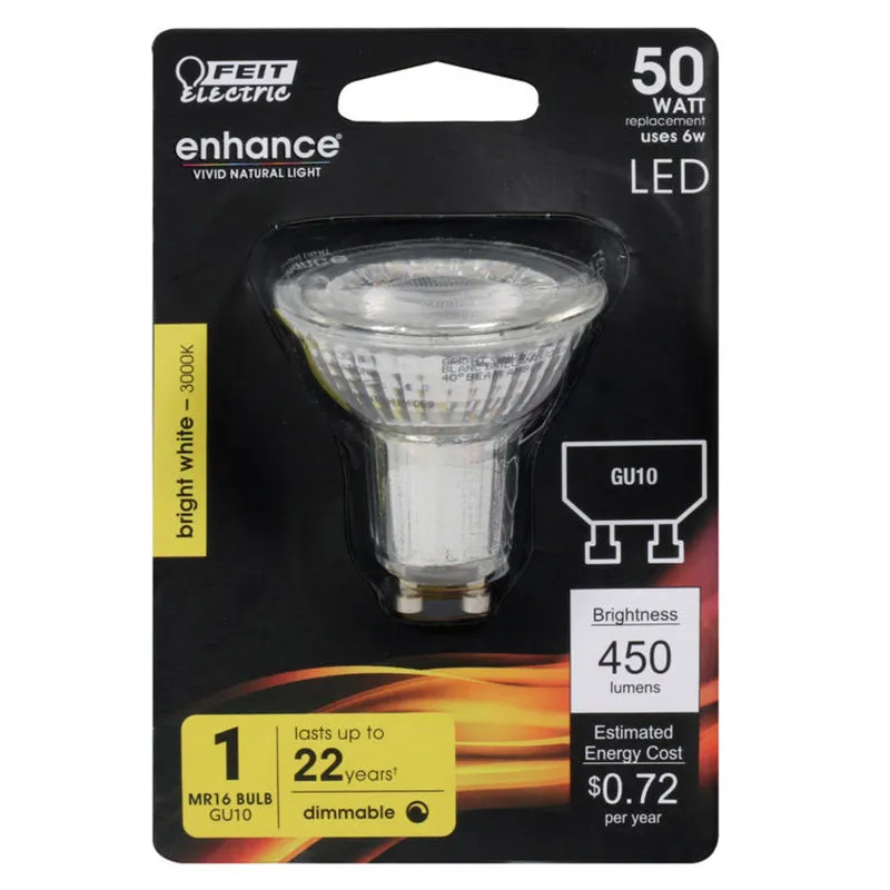 Feit MR16 GU10 LED Bulb Bright White 50 Watt Equivalence 1 pk