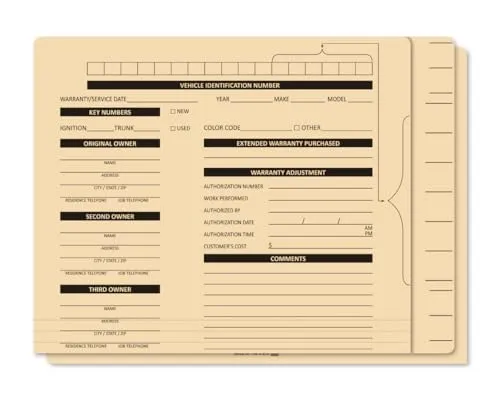 File Right Service File Folders (Plain) - Durable 14-Point Manila Stock, Easy VIN Identification - Ideal for Auto Service Management and Efficient Record Keeping