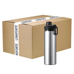 FULL CARTON - 50 x PROVENTURER Water Bottles - 850ml Flip Bottle - SILVER/BLACK