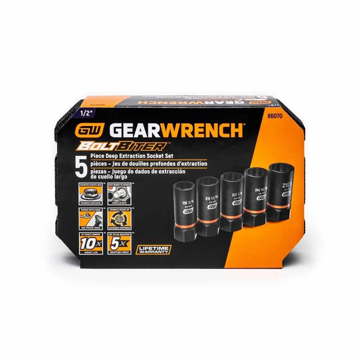 GearWrench 86070 5 Pc. 1/2" Drive Bolt Biter Deep Extraction Socket Set