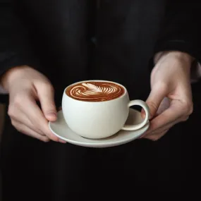 Gohobi Handmade White Stoneware Coffee Cup and Saucer Set