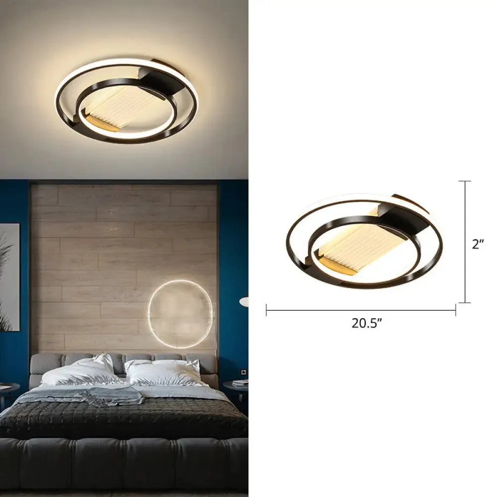 Halo LED Flush Ceiling Light in Black - Sleek Metallic Design, Perfect for Bedrooms