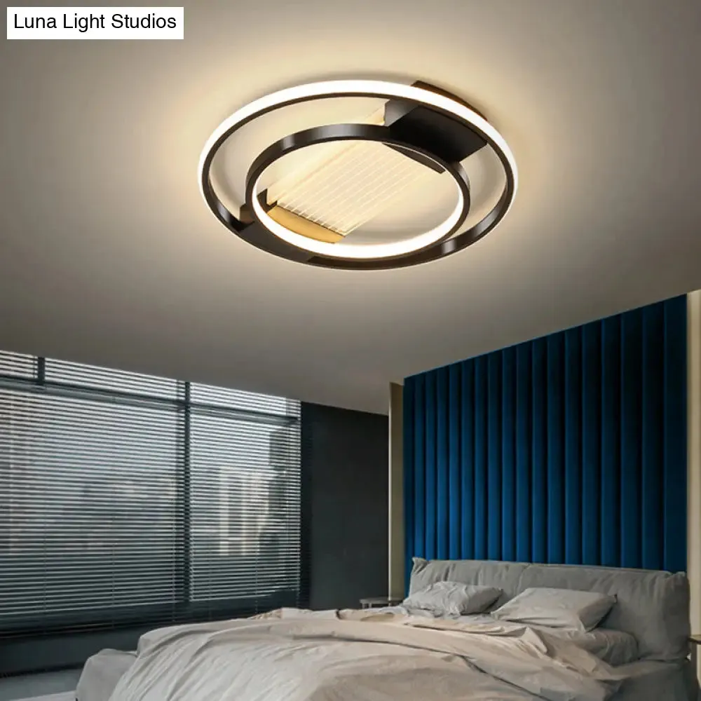 Halo LED Flush Ceiling Light in Black - Sleek Metallic Design, Perfect for Bedrooms