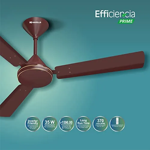 Havells 1200 mm Efficiencia Prime High Speed, BLDC Motor, Energy Efficient with Remote Control Ceiling Fan (Brown)