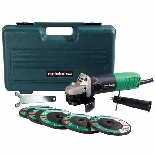 Hitachi 4-1/2 Inch 6.2 Amp Slide Switch Angle Grinder Kit w/ 5 Abrasive Wheels