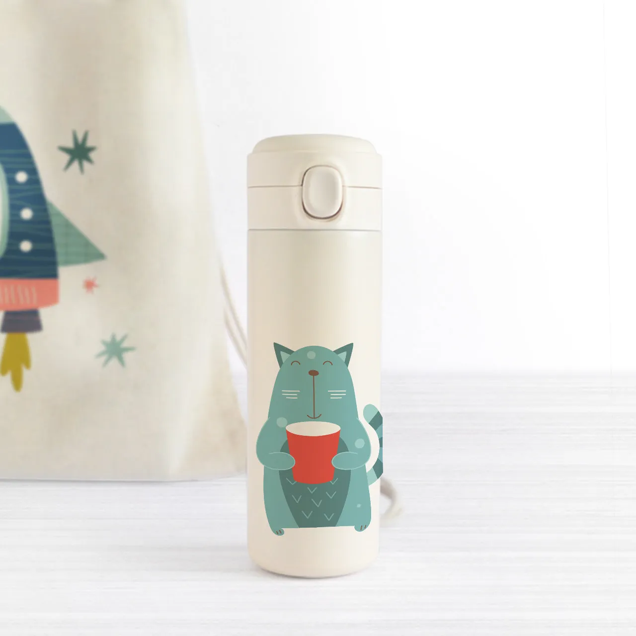 Insulated Water Bottle For Kids - Kitty Cat