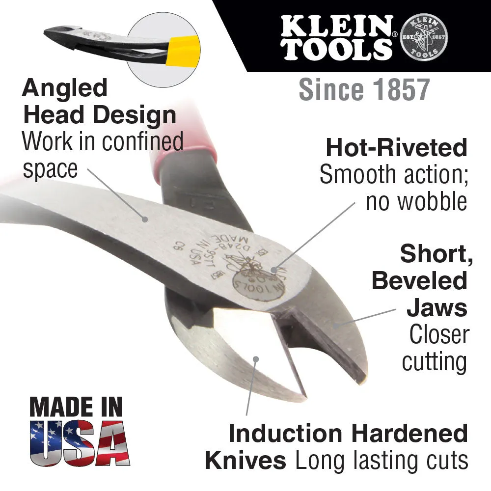 Klein Tools J2000-48 Pliers, Heavy-Duty Diagonal-Cutters Angled, 8"