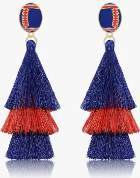 Layered Football Tassel Drop Post Earrings