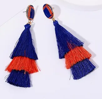 Layered Football Tassel Drop Post Earrings