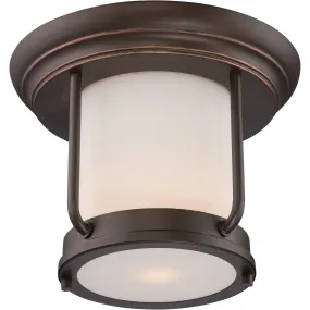 LED Bronze Outdoor Flush Fixture with Satin White Glass