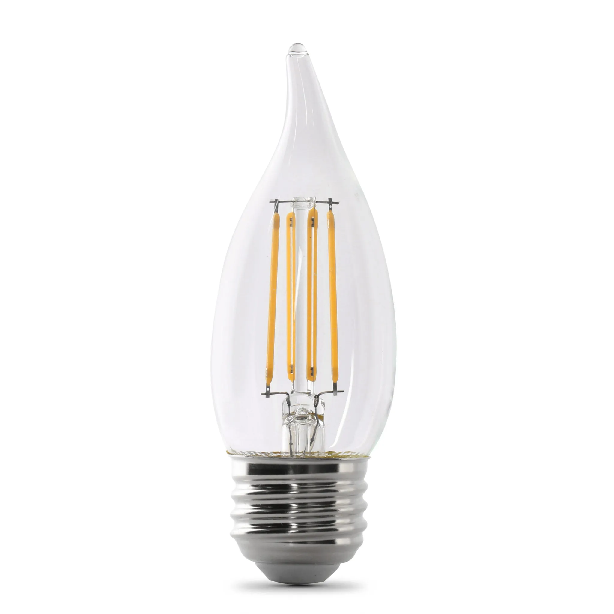 LED Light Bulbs, Candelabra Base, E26, Deco Chandelier, Filament, Clear, Decorative Bulb, Torpedo Tip, Flame, 2 Packs