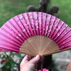 Luxury Bamboo Silk Fan - Pink Cherry Blossoms