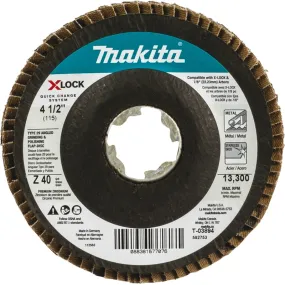 Makita X-LOCK T-03894 Grinding and Polishing Flap Disc, 4-1/2 in Dia, 7/8 in Arbor, 40 Grit, Coarse :CD: QUANTITY: 1