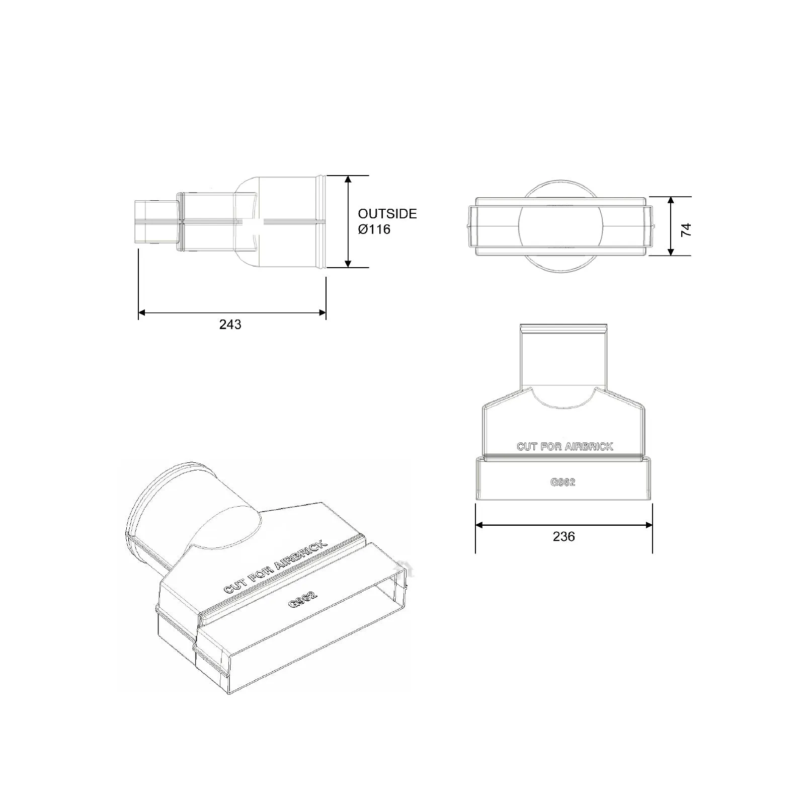 Manthorpe Remote Void Sleeve for Underfloor Telescopic Vents G962