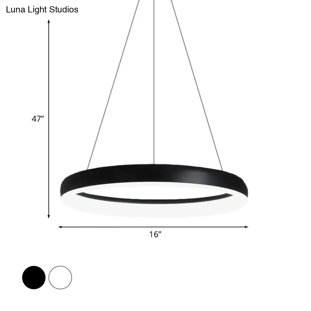 Minimalist Metal LED Ring Hanging Chandelier - White/Black Finish, White/Warm Light, 16"/23.5"/31.5" Dia