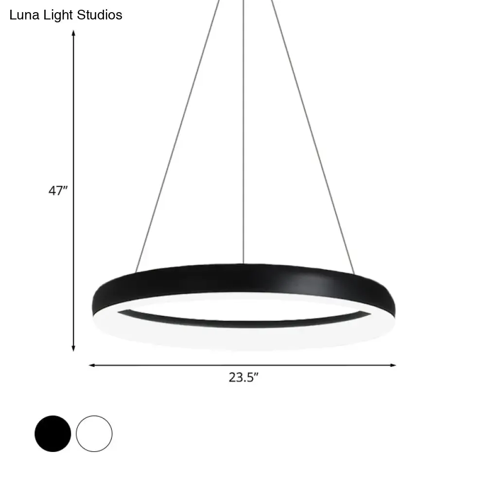 Minimalist Metal LED Ring Hanging Chandelier - White/Black Finish, White/Warm Light, 16"/23.5"/31.5" Dia