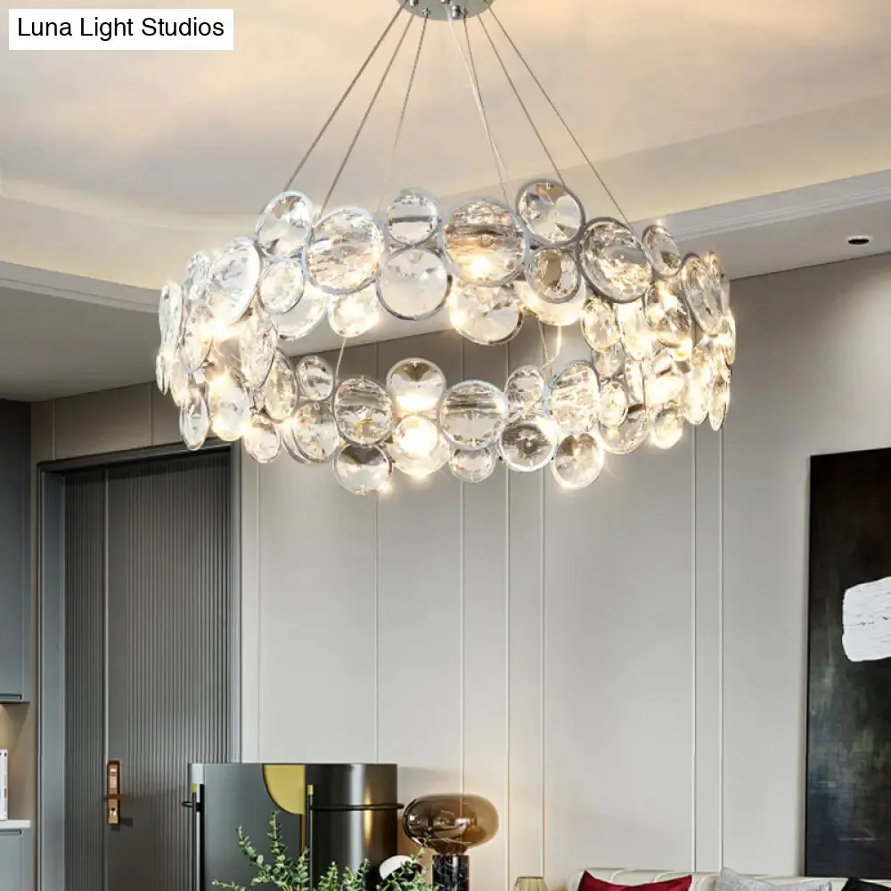 Modern Beveled K9 Crystal Circle Chandelier - 8 Bulb Clear Ceiling Pendant