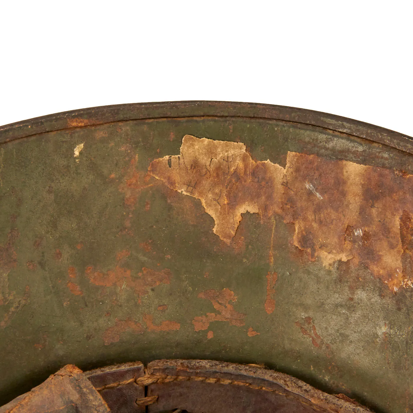 Original German WWI Battle Damaged M16 Stahlhelm Helmet with Camouflage Paint and Liner - marked Si66