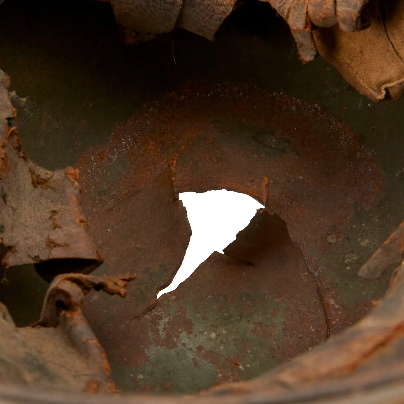 Original German WWI Battle Damaged M16 Stahlhelm Helmet with Camouflage Paint and Liner - marked Si66