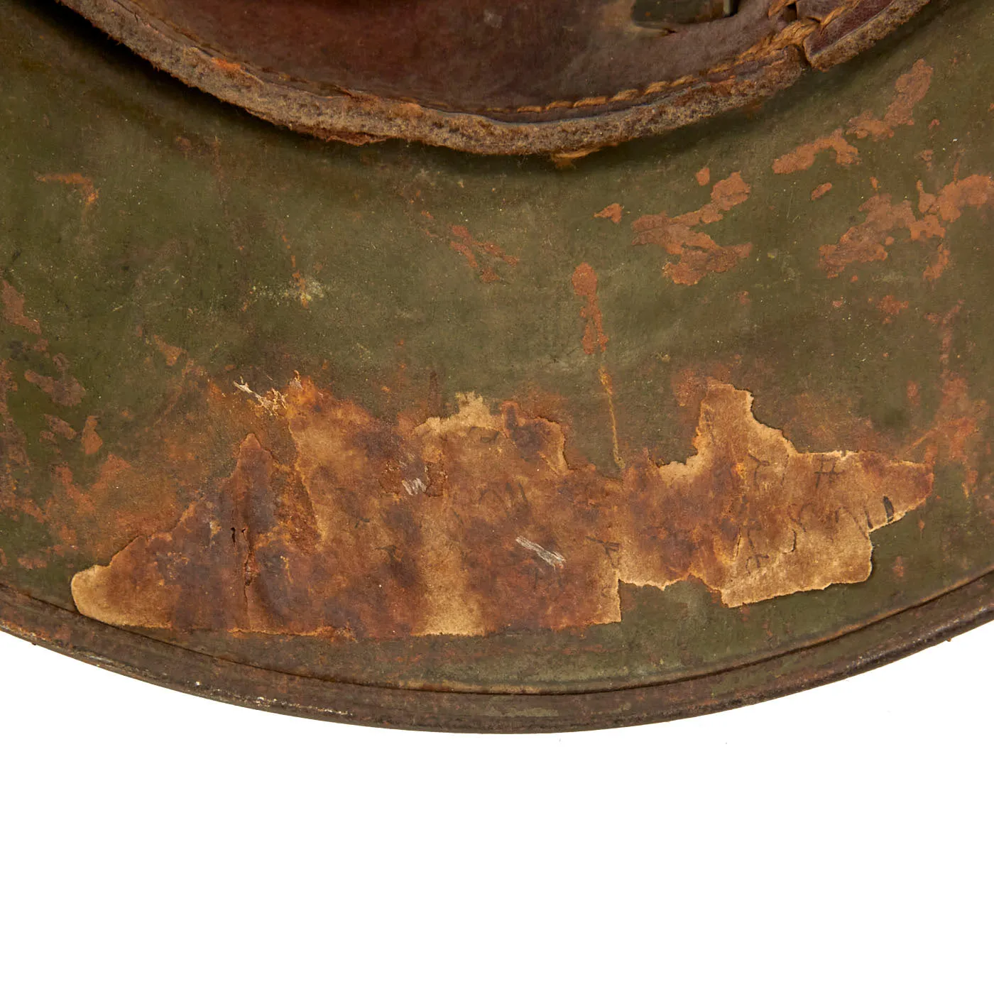 Original German WWI Battle Damaged M16 Stahlhelm Helmet with Camouflage Paint and Liner - marked Si66