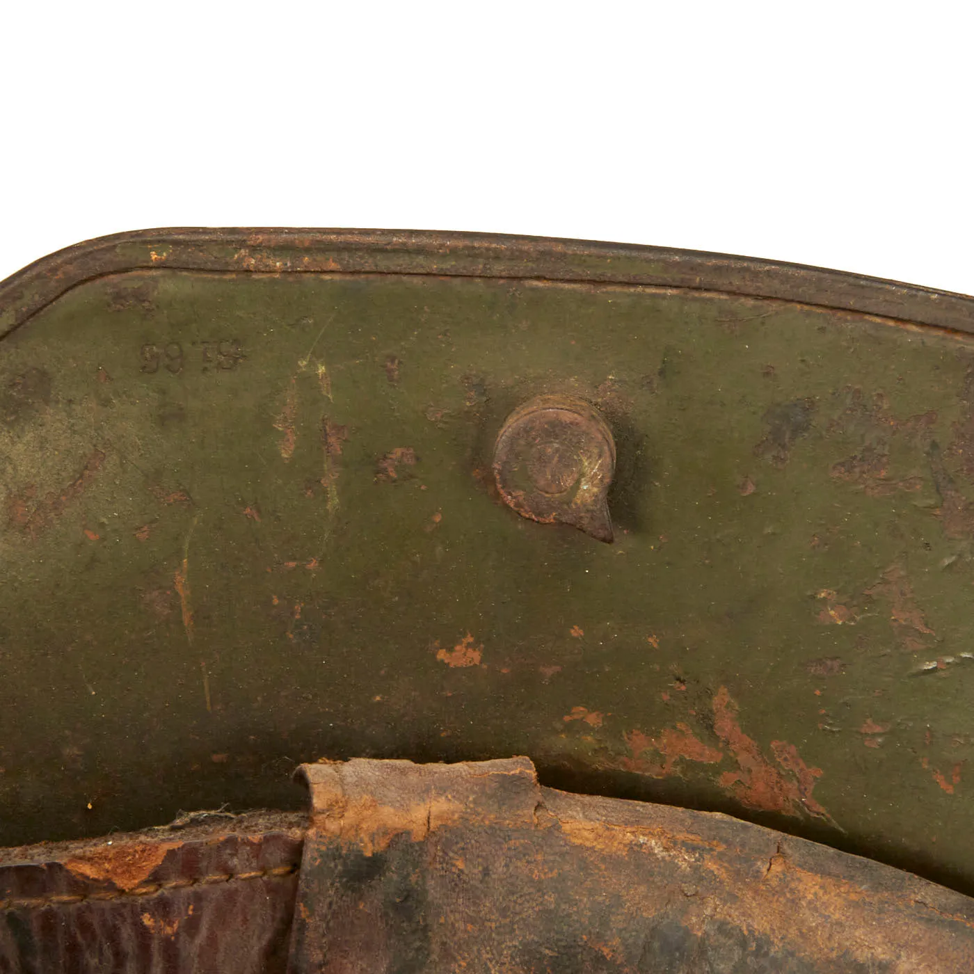 Original German WWI Battle Damaged M16 Stahlhelm Helmet with Camouflage Paint and Liner - marked Si66